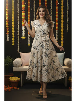 Cloth Bites - Floral Print Flutter Sleeve Midi Dress with Belt