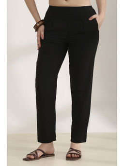 Rangriti - Women Black Cotton Blend Straight Pant