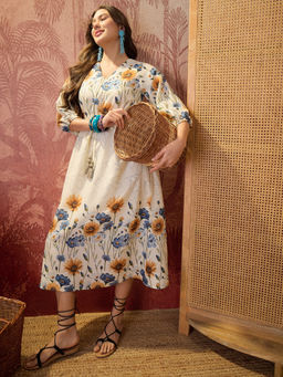 CLO - Women Off White Floral Midi Dress