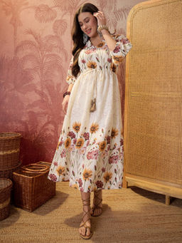 CLO - Womens Off White Floral Midi Dress