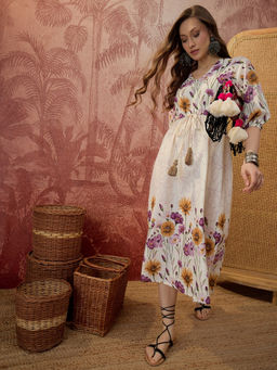 CLO - Women's Off White Floral Midi Dress