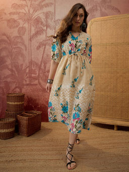CLO - Women's Beige Floral Maxi Dress