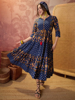 CLO - Women Navy Blue Floral Midi Dress