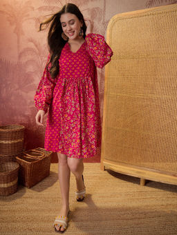CLO - Women Pink Floral Knee Length Dress