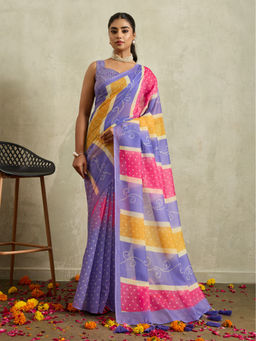 RACHNA - Purple Abstract Print Bandhani Predrape Saree