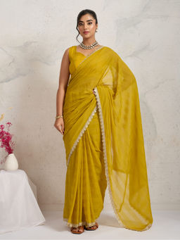 RACHNA - Yellow Stripe Cotton Silk Predrape Saree