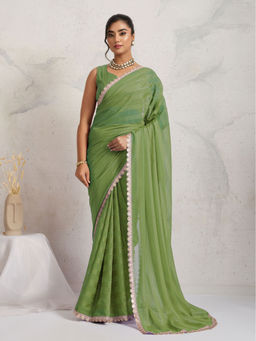 RACHNA - Green Stripe Cotton Silk Predrape Saree
