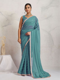RACHNA - Blue Stripe Cotton Silk Predrape Saree