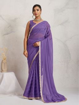 RACHNA - Purple Stripe Cotton Silk Predrape Saree
