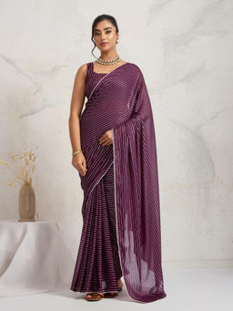 RACHNA - Wine Stripe Georgette Predrape Saree