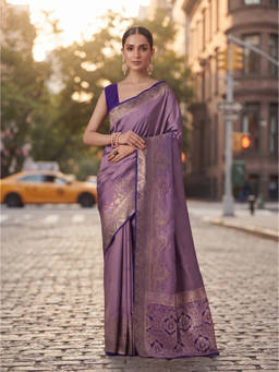 Monjolika Fashion - Lavender Ethnic Motifs Woven Design Zari Banarasi Saree