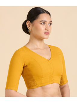 Studio Shringaar - Mustard Handloom Cotton Plain Side Stretch Readymade Saree Blouse