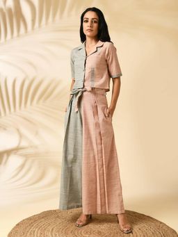 MARKKAH STUDIO - Multi-Colour Chambray Notched Lapel Colo Block Co-Ord Set