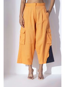 MARKKAH STUDIO - Orange Chambray Notched Lapel Solid Co-Ord Set