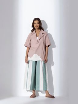 MARKKAH STUDIO - Pink Chambray Notched Lapel Solid Co-Ord Set