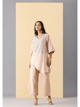 MARKKAH STUDIO - Pink Chambray V-Neck Colo Block Co-Ord Set