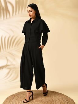 MARKKAH STUDIO - Black Solid Comfortable Wide Pant