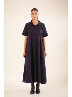 Tatwa Designs - Women Blue Cotton Flex Solid Maxi Dress