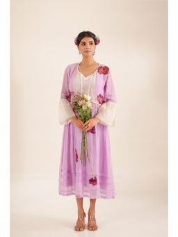 Tatwa Designs - Women Purple Chanderi Floral Midi Dress