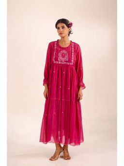 Tatwa Designs - Women Pink Chanderi Embroidered Midi Dress