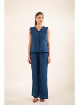 Tatwa Designs - Women Blue Cotton Flex Solid Co-Ord Set