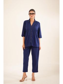Tatwa Designs - Women Navy Blue Cambric Solid Co-Ord Set