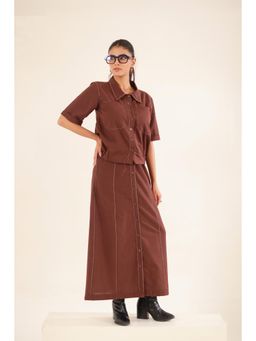 Tatwa Designs - Women Brown Cotton Flex Solid Co-Ord Set