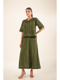 Tatwa Designs - Women Green Cotton Stripes Co-Ord Set