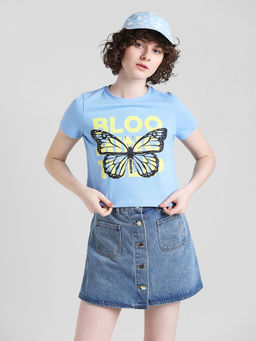 ONLY - Blue Printed Cropped T-Shirt
