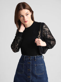ONLY - Black Lace Sleeves Pullover