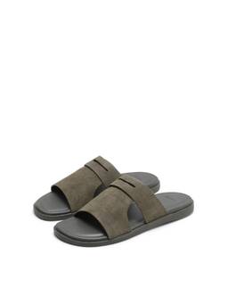 Rare Rabbit - Men Olive Solid Leather Sliders