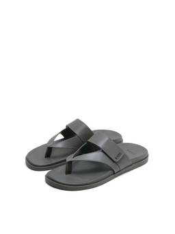 Rare Rabbit - Men Dark Grey Solid Leather Sandals