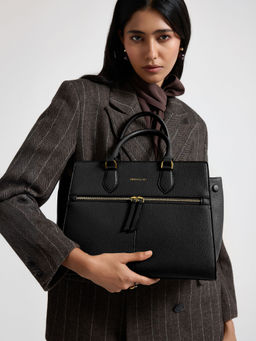 MIRAGGIO - Black Solid Sling Bag with Detachable Strap