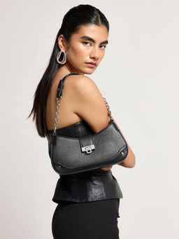 MIRAGGIO - Black Elara Shoulder Bag with Detachable Strap for Women (M)