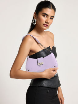 MIRAGGIO - Lavender Elara Shoulder Bag with Detachable Strap for Women (M)