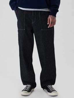 GAP - Navy Blue Men's Striped Comfort Fit Mid-Rise Trousers