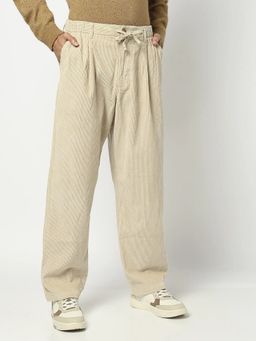 GAP - Beige Men's Textured Comfort Fit Mid-Rise Trousers