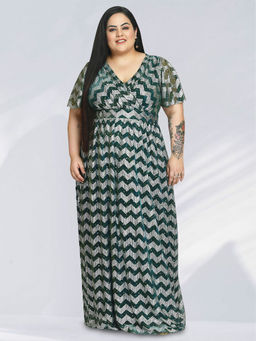 Martini - Blue Green Plus Size Shimmer Curve Gown