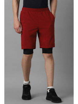 Louis Philippe - Men Red Solid Slim Fit Shorts