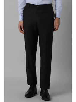Louis Philippe - Men Black Slim Fit Solid Flat Front Formal Trousers