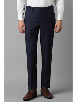 Louis Philippe - Men Navy Slim Fit Check Flat Front Formal Trousers