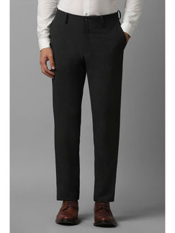 Louis Philippe - Men Black Slim Fit Textured Flat Front Formal Trousers