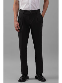 Louis Philippe - Men Black Regular Fit Solid Pleated Formal Trousers