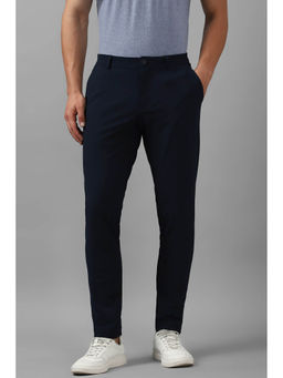 Louis Philippe - Men Navy Slim Fit Solid Flat Front Casual Trousers