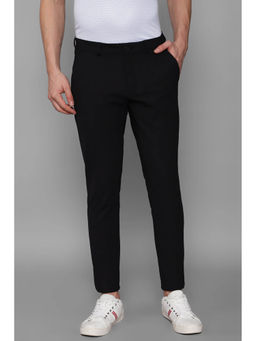 Louis Philippe - Men Black Slim Fit Solid Flat Front Casual Trousers