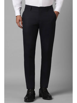 Louis Philippe - Men Black Slim Fit Solid Flat Front Casual Trousers