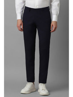 Louis Philippe - Men Navy Slim Tapered Fit Solid Flat Front Casual Trousers