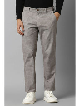 Louis Philippe - Men Grey Slim Tapered Fit Check Flat Front Casual Trousers