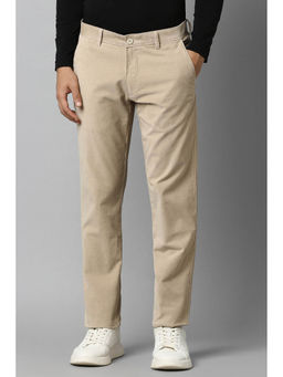 Louis Philippe - Men Beige Slim Tapered Fit Textured Flat Front Casual Trousers