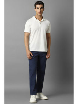Louis Philippe - Men Navy Slim Tapered Fit Solid Flat Front Casual Trousers